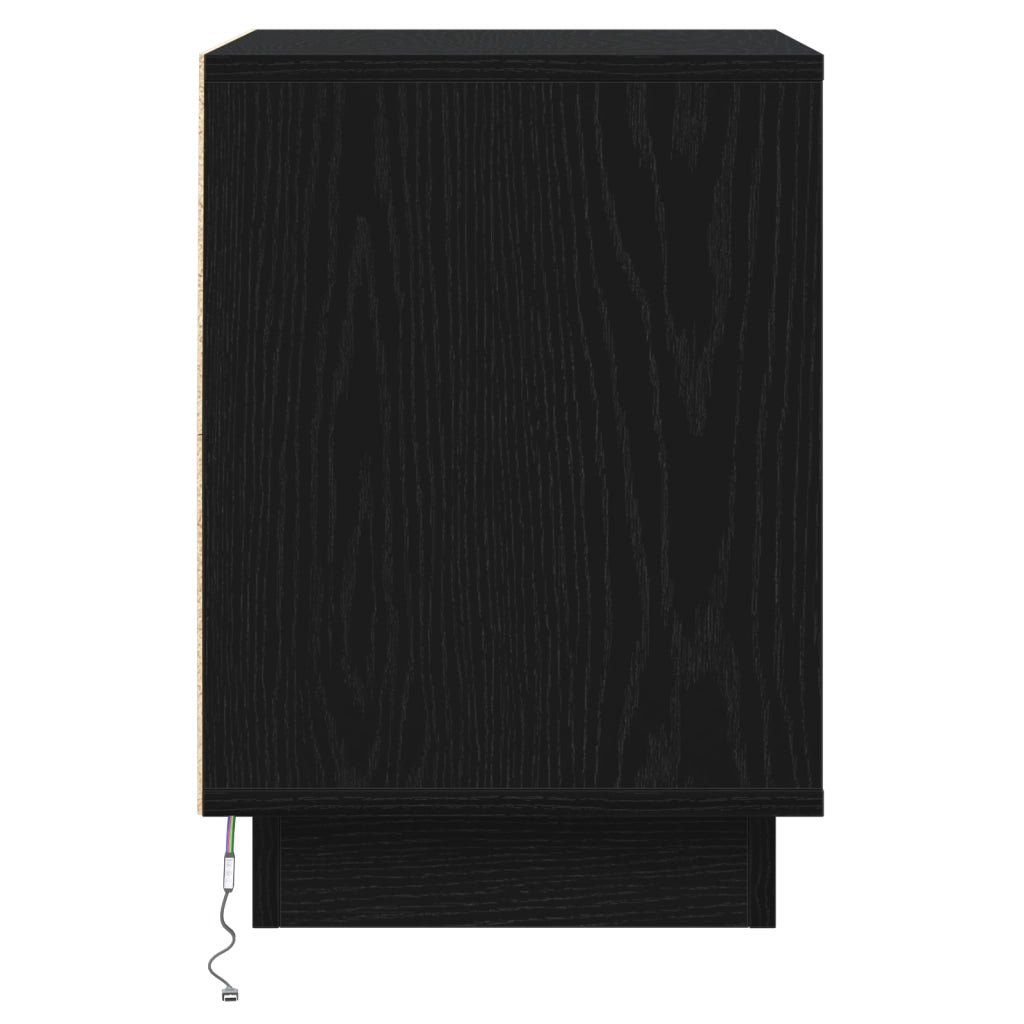 Comodino con luci LED nere 39x34.5x50 cm