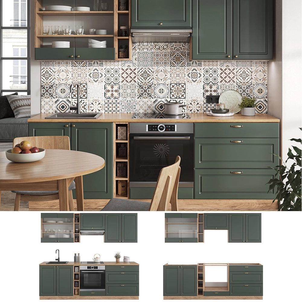 Cucina componibile Fame-Line Verde-oro rustico/Rovere dorato 235 cm, PL Marmo Vicco