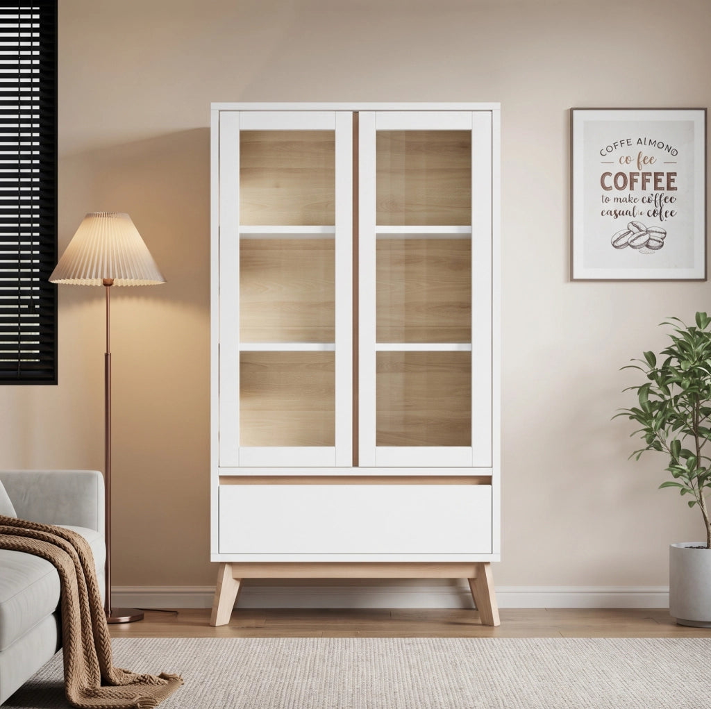 Credenza da cucina 80x40x150 cm in truciolare bianco con ripiani regolabili e cassetto