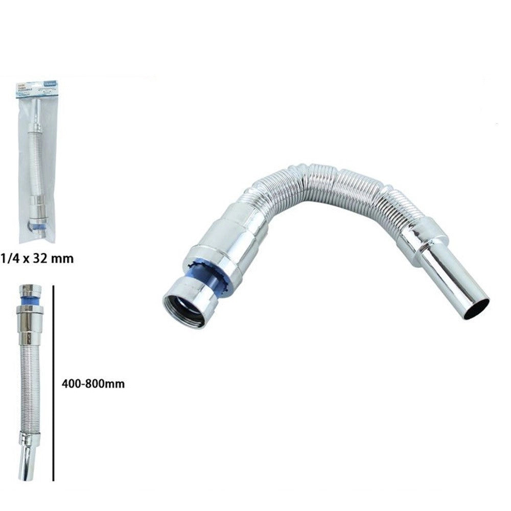 Trade Shop - Canotto Tubo Scarico Flessibile Estensibile Lavabo Lavello 400-800mm 1/4 32mm 10074 -