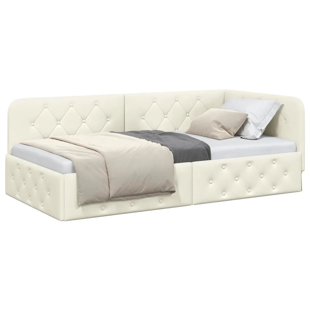 Cornice del letto ad angolo Crema 90 x 190 cm Velluto