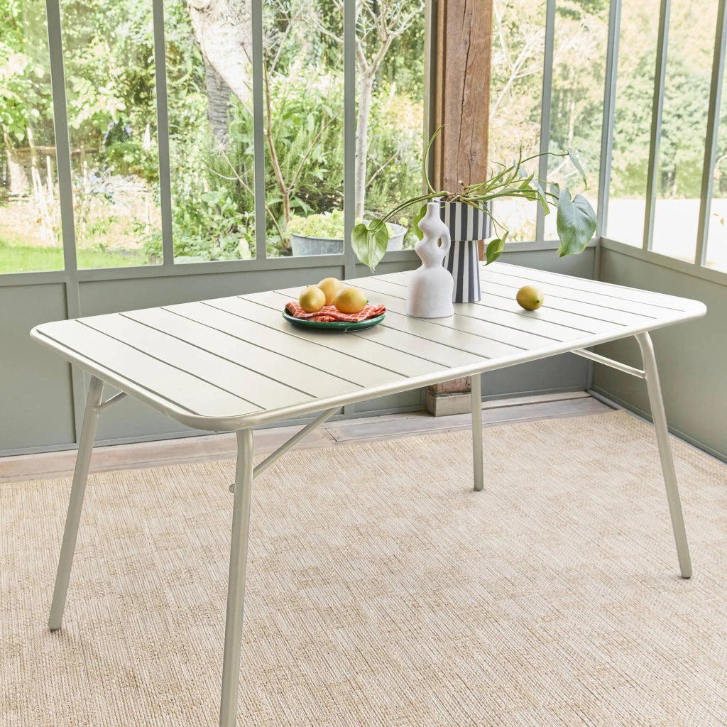 Tavolo da giardino pieghevole in metallo 6 posti, 140cm, beige