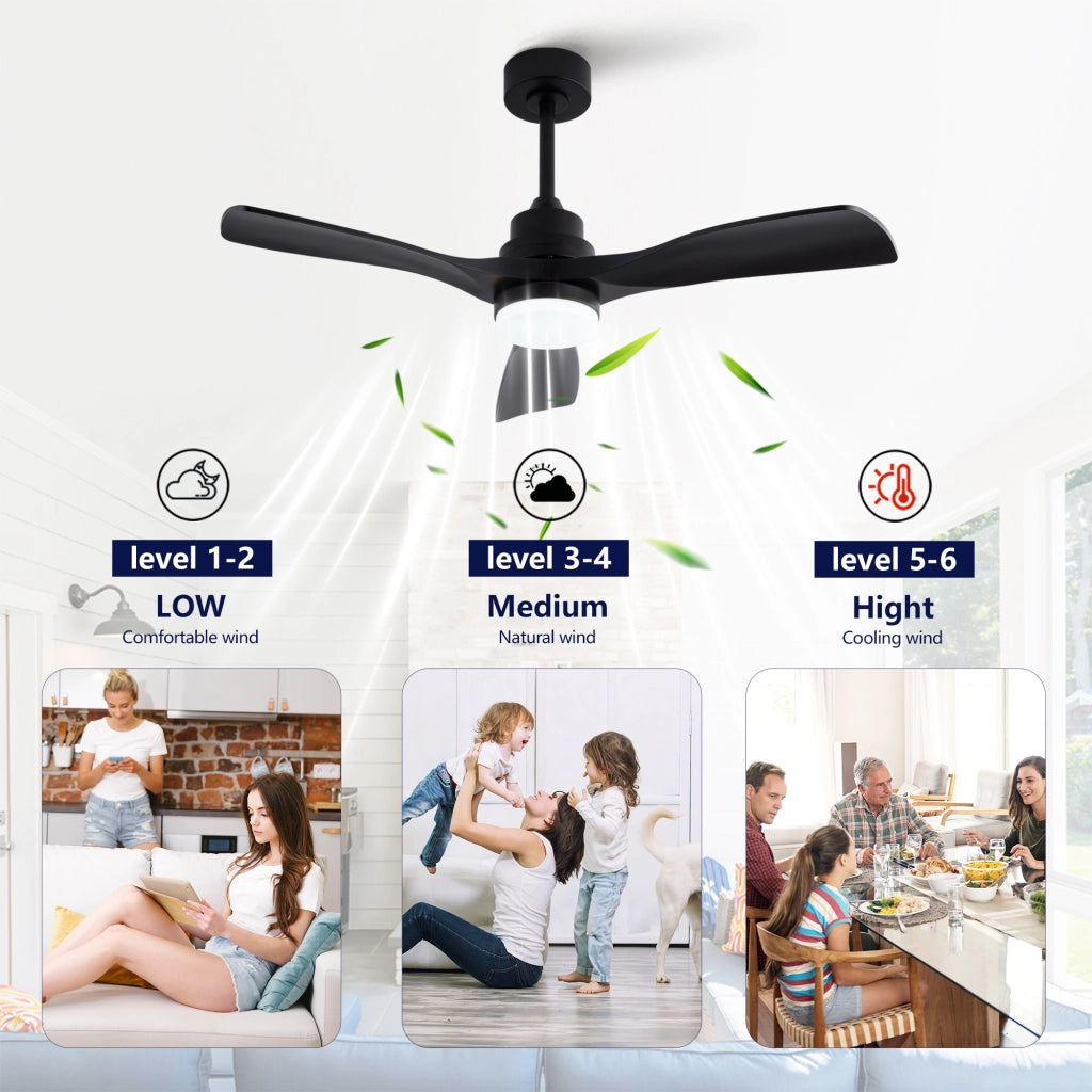 Ventilatore da soffitto 42 pollici con luce LED; telecomando e 3 pale ABS nere