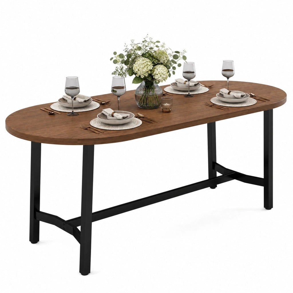 Tavolo da pranzo 6 posti con angoli arrotondati; per sala da pranzo; 180×80 cm; noce
