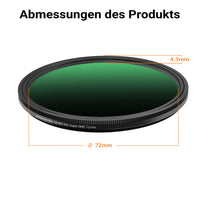 ND2-ND400 Fader Slim 72 mm filtro grigio variabile con 9 stop, filtro ND con rivestimento a 18 strati, filtro per obiettivo con montatura slim da 4,3 mm