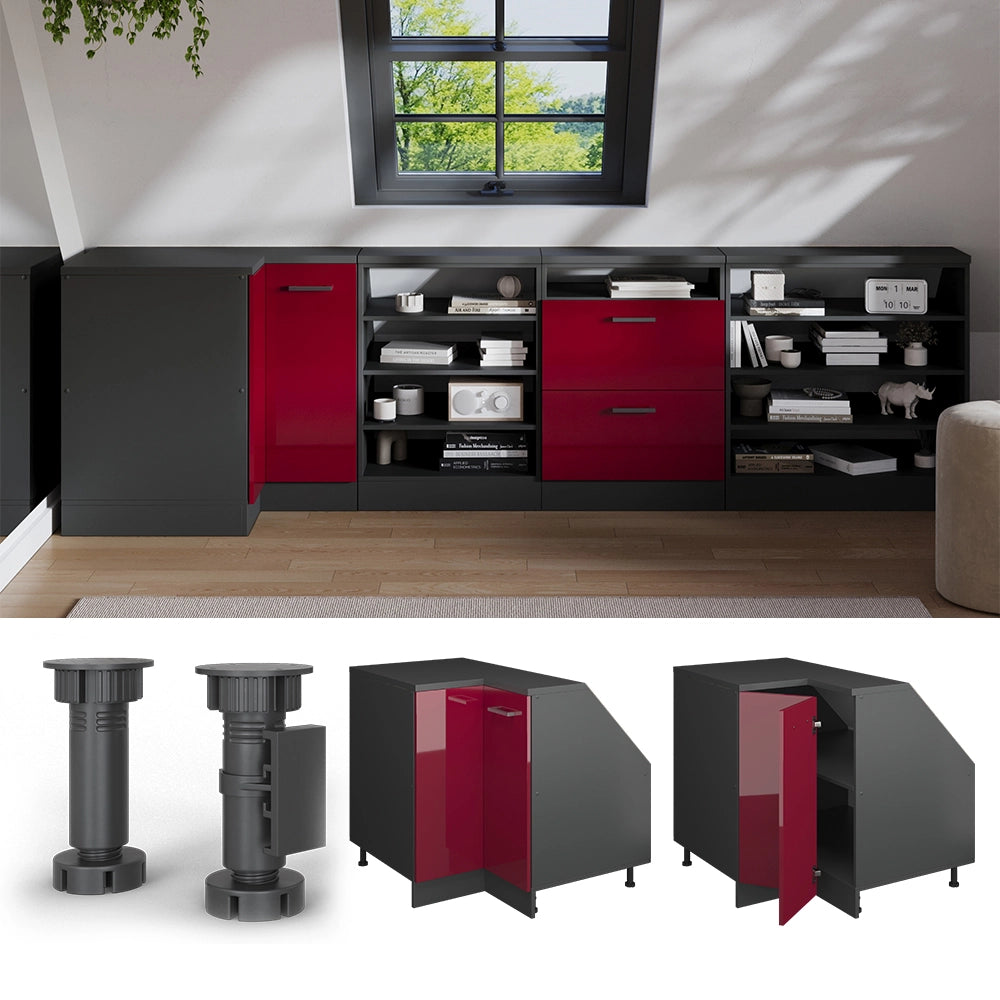 Mobile sottotetto Mobile angolare Rion Rosso lucido/Antracite 75.6 x 83.8 cm con 1 porta, carcassa dell’armadio profondità 60 cm Vicco