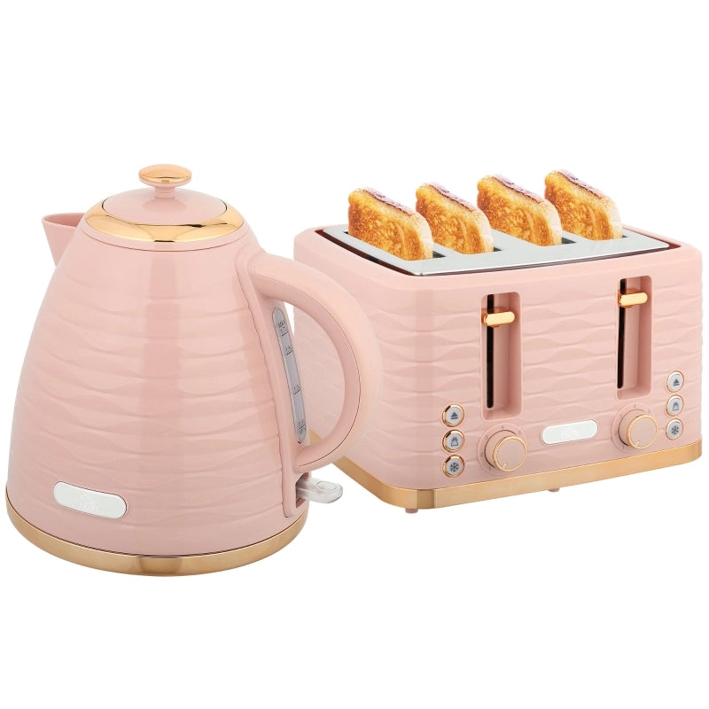 Set tostapane e bollitore 2 in 1, 7 livelli di doratura, funzione scongelamento e riscaldamento, rosa