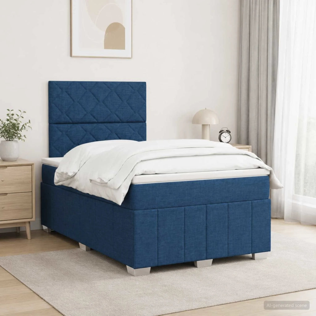 Letto Box Spring LED con Materasso Blu 120 x 200 cm Tessuto 3455590