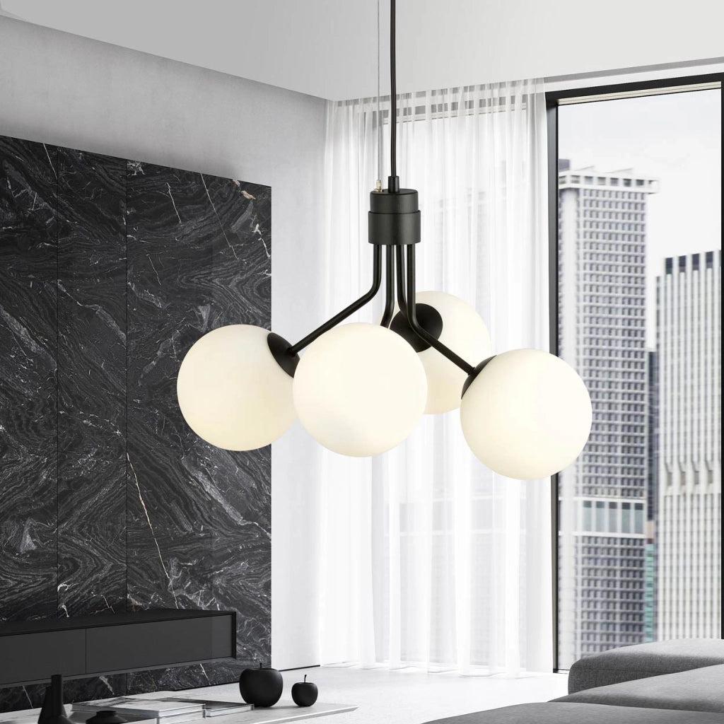 Lampadario Emibig Nova 4 luci E14 nero opale vetro