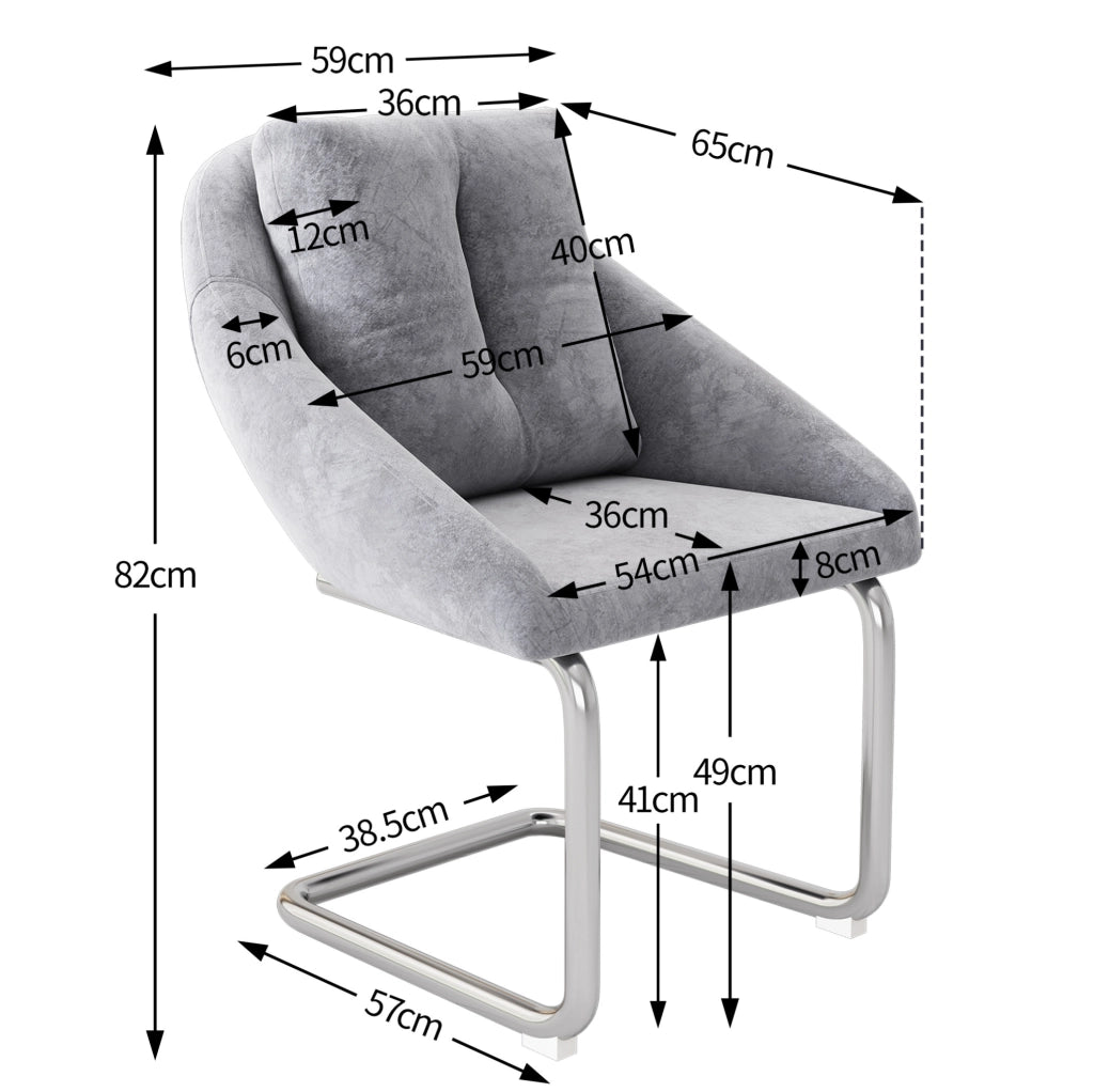 Set di 4 sedie in velluto con struttura in metallo; ergonomiche e confortevoli; grigio