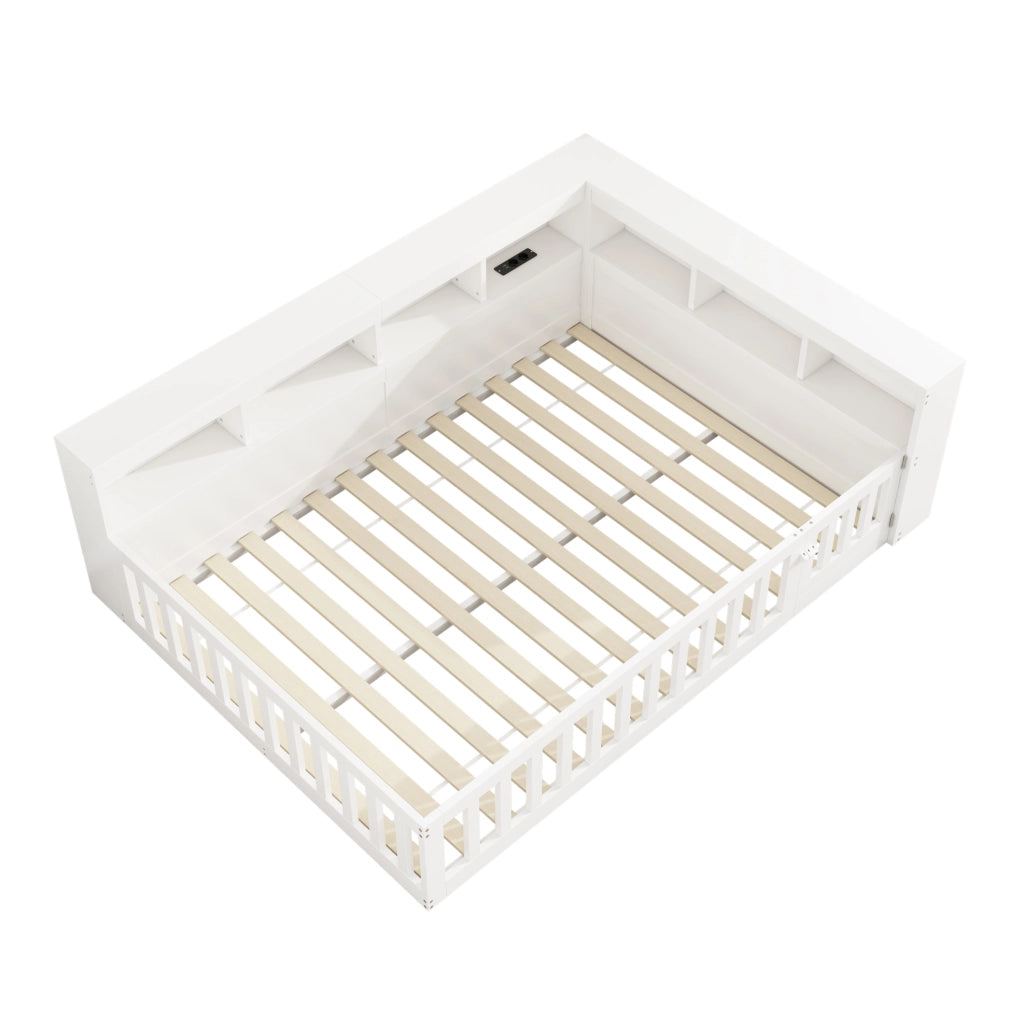Daybed 140x190 cm con prese e USB; vano laterale; in truciolato e MDF bianco
