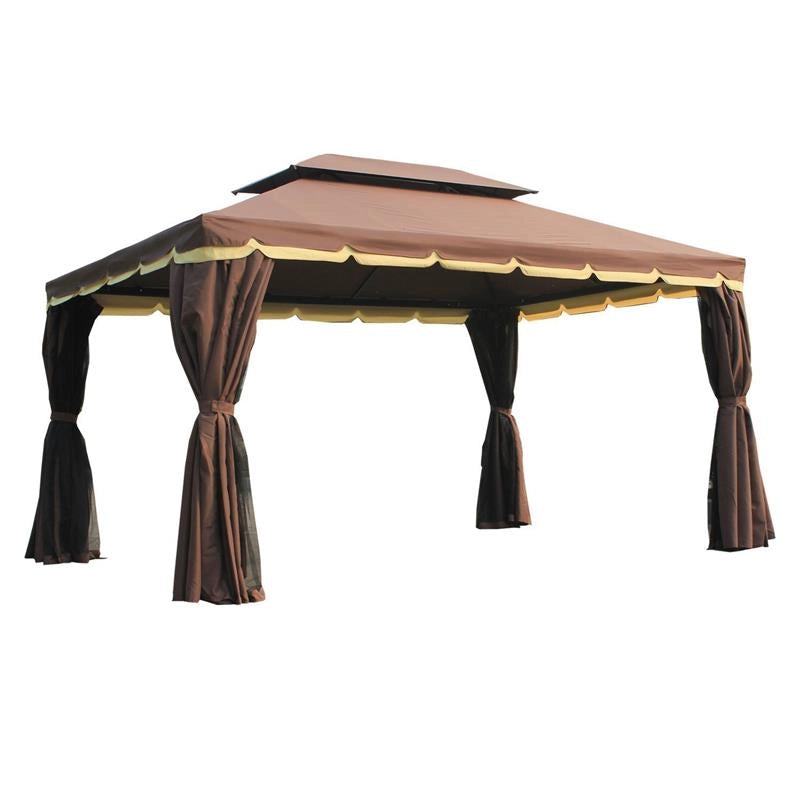 GAZEBO CON DOPPIO TETTO E ZANZARIERA IN POLIESTERE 2.9 X 3.9 M CAFFÈ