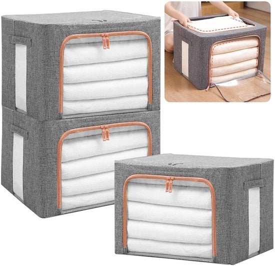 Tas di Stoccaggio con Struttura Metallica - 24L - Ripiegabile - 3 Pezzi