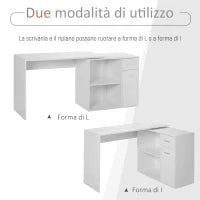 Scrivania Angolare con Libreria Scaffale in Legno Bianco, Tavolo da Pranzo con Rotazione a 360°, 173x39.8x74 cm