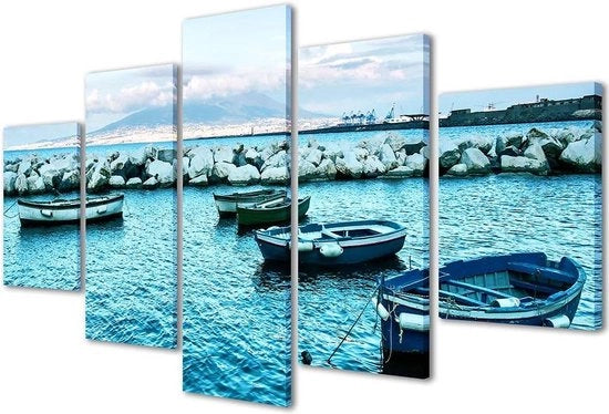 Affresco di Golf a Napoli in stile moderno su tela - 105 stampe - 5 pannelli già pronti per l'impaginatura - pronto per l'appendi - 200x90cm