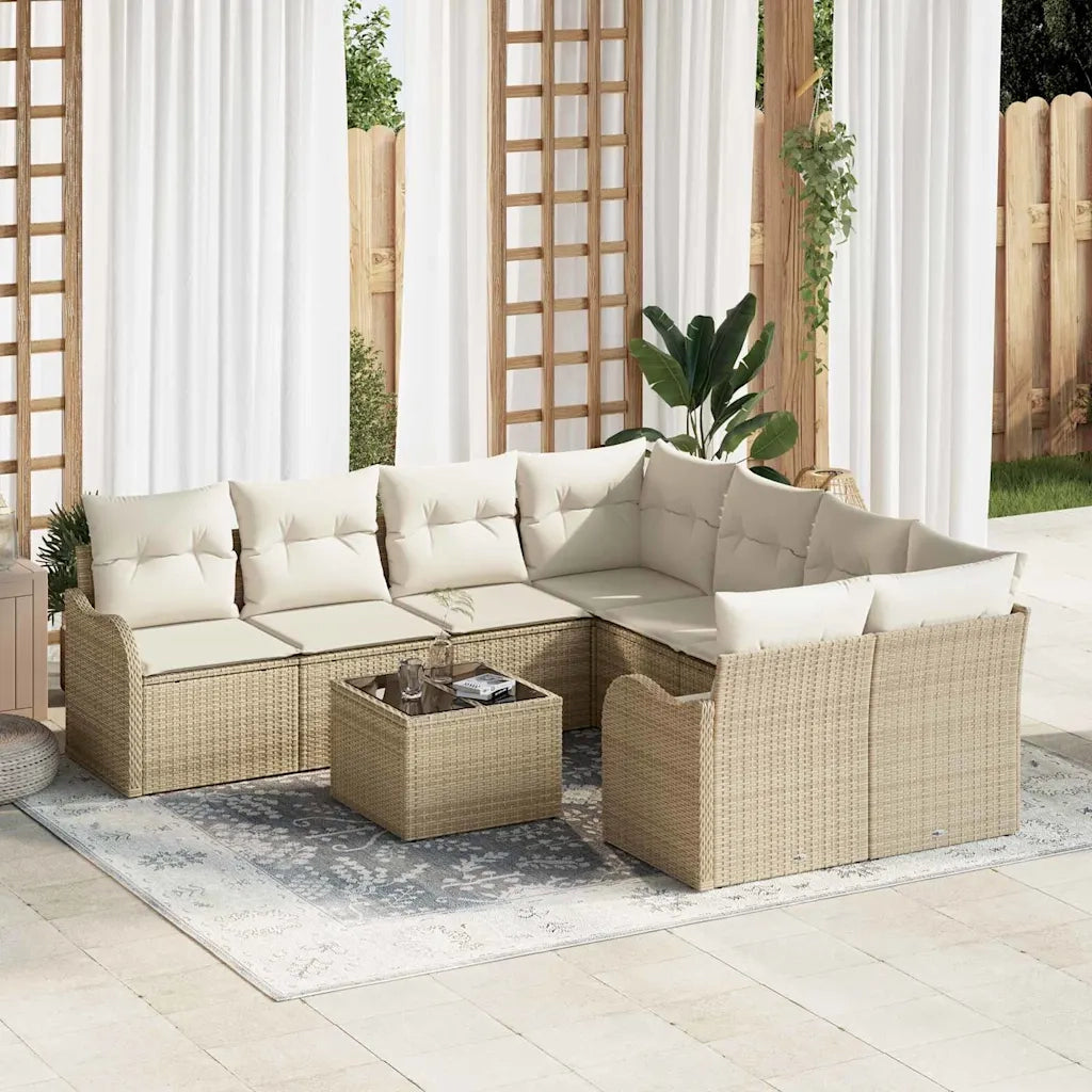 Set Divano da Giardino con cuscino 9 pcs Beige polyrattan