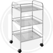 CARRELLO 3 PIANI PER BAGNO CROMATO CON RUOTE COLONNE
