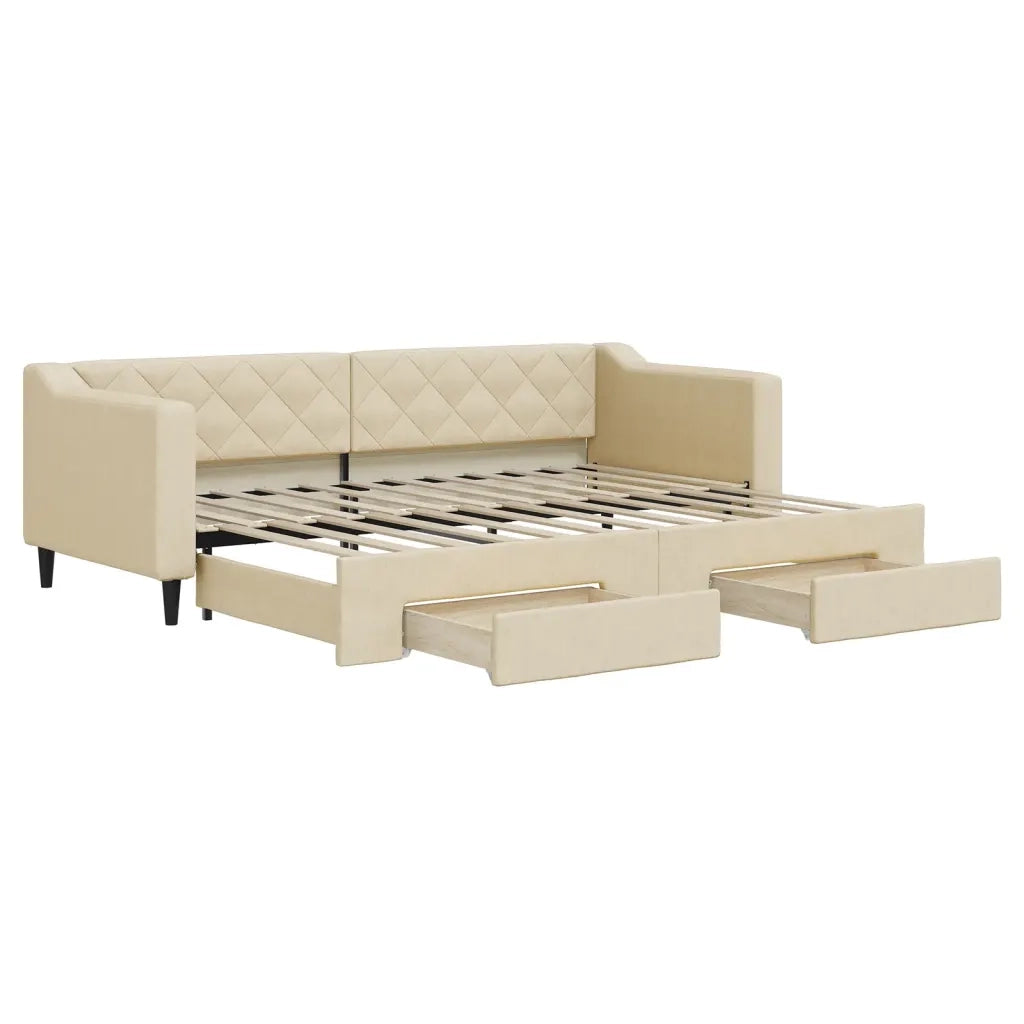 Divano Letto Estraibile con Cassetti Crema 80x200 cm in Tessuto 3197461