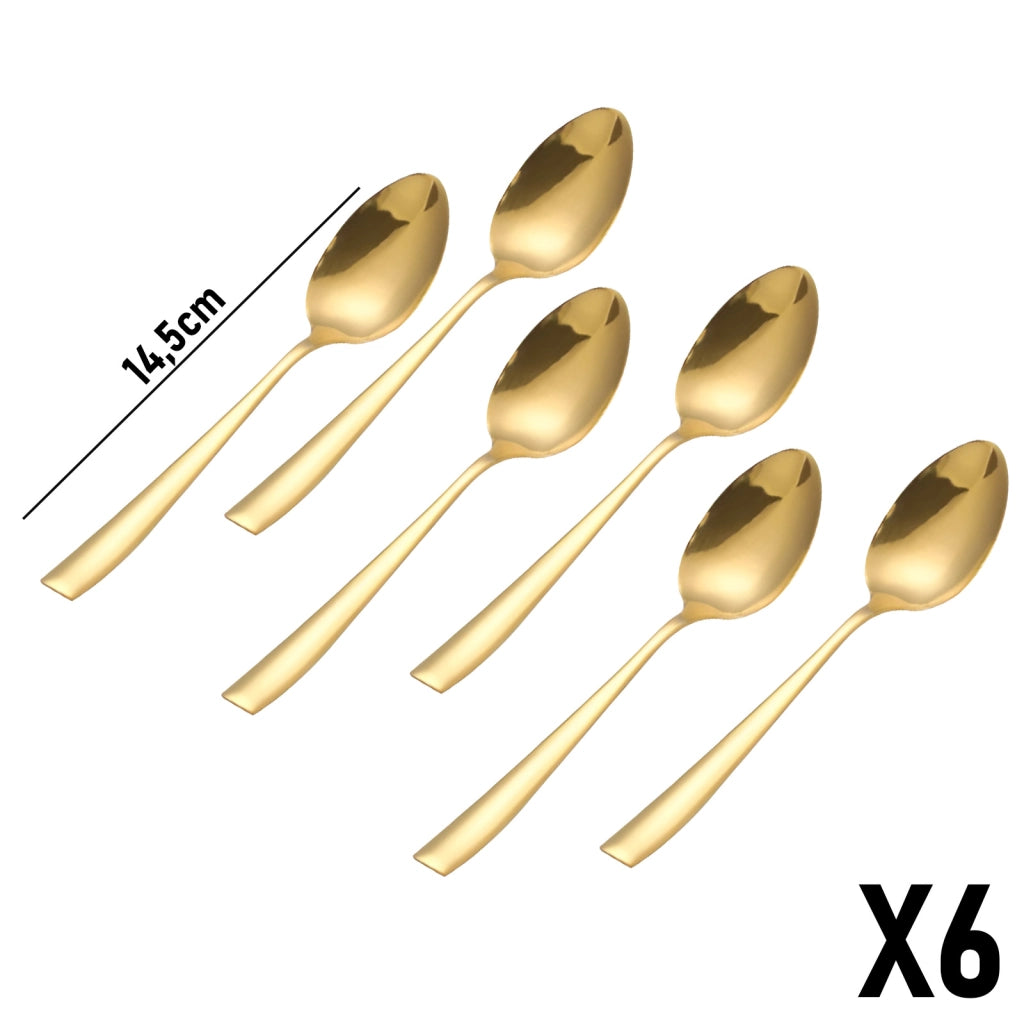 Set di 6 cucchiaini da dessert da 14,5 cm in acciaio inossidabile Dorato Cheffinger
