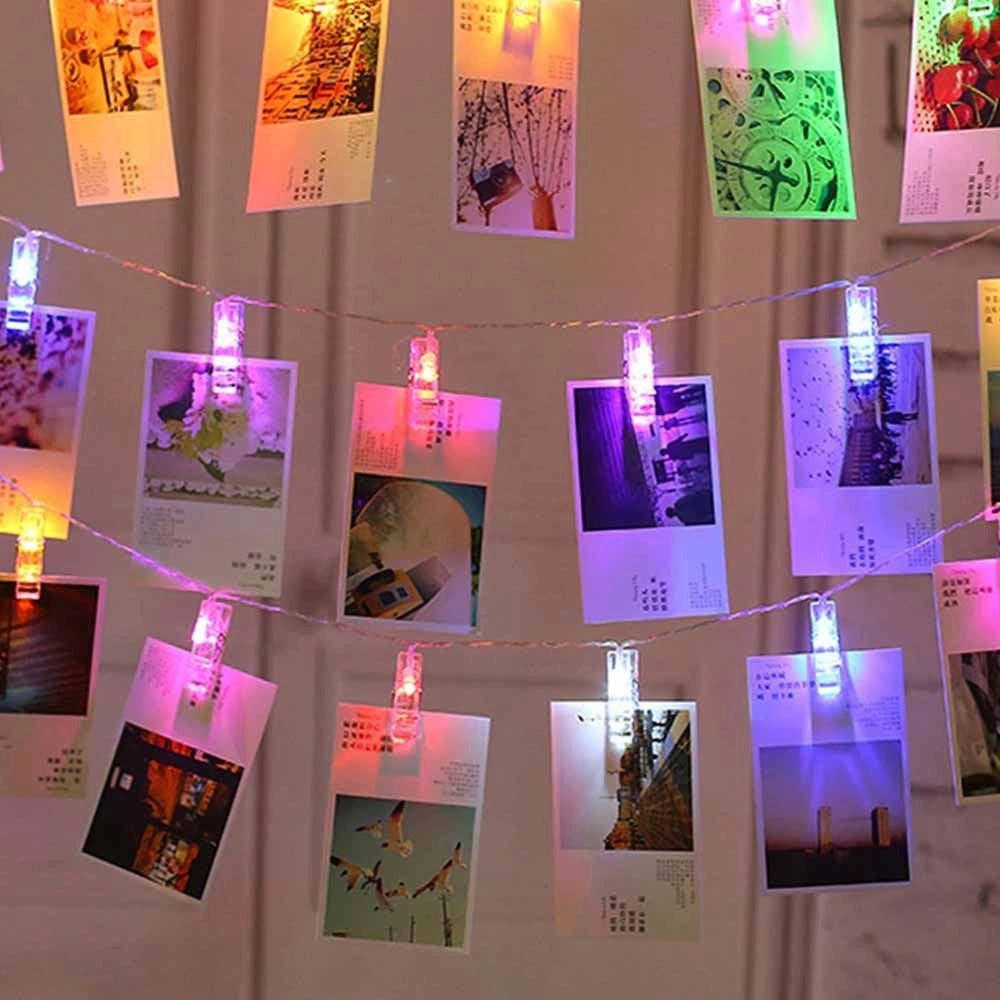 Trade Shop - Catena Luminosa 10 Mollette Led Ghirlanda Stringa Per Appendere Foto Multicolor -