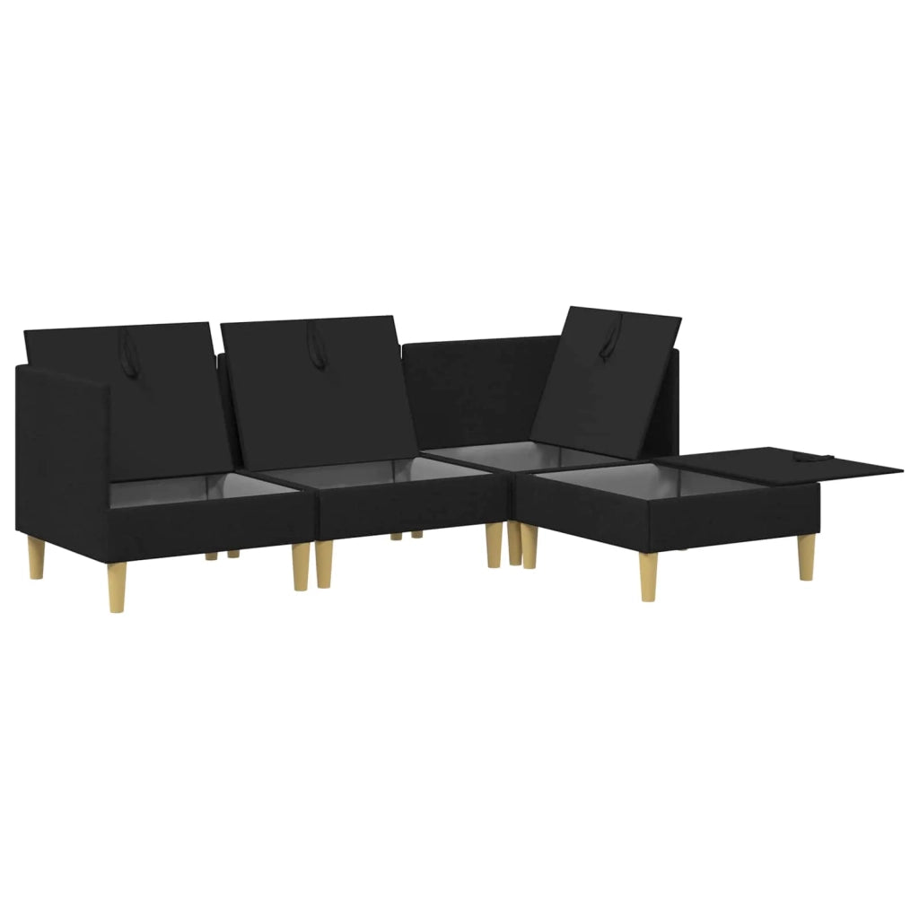 Set di divani modulari con spazio di archiviazione 4 pcs Nero
