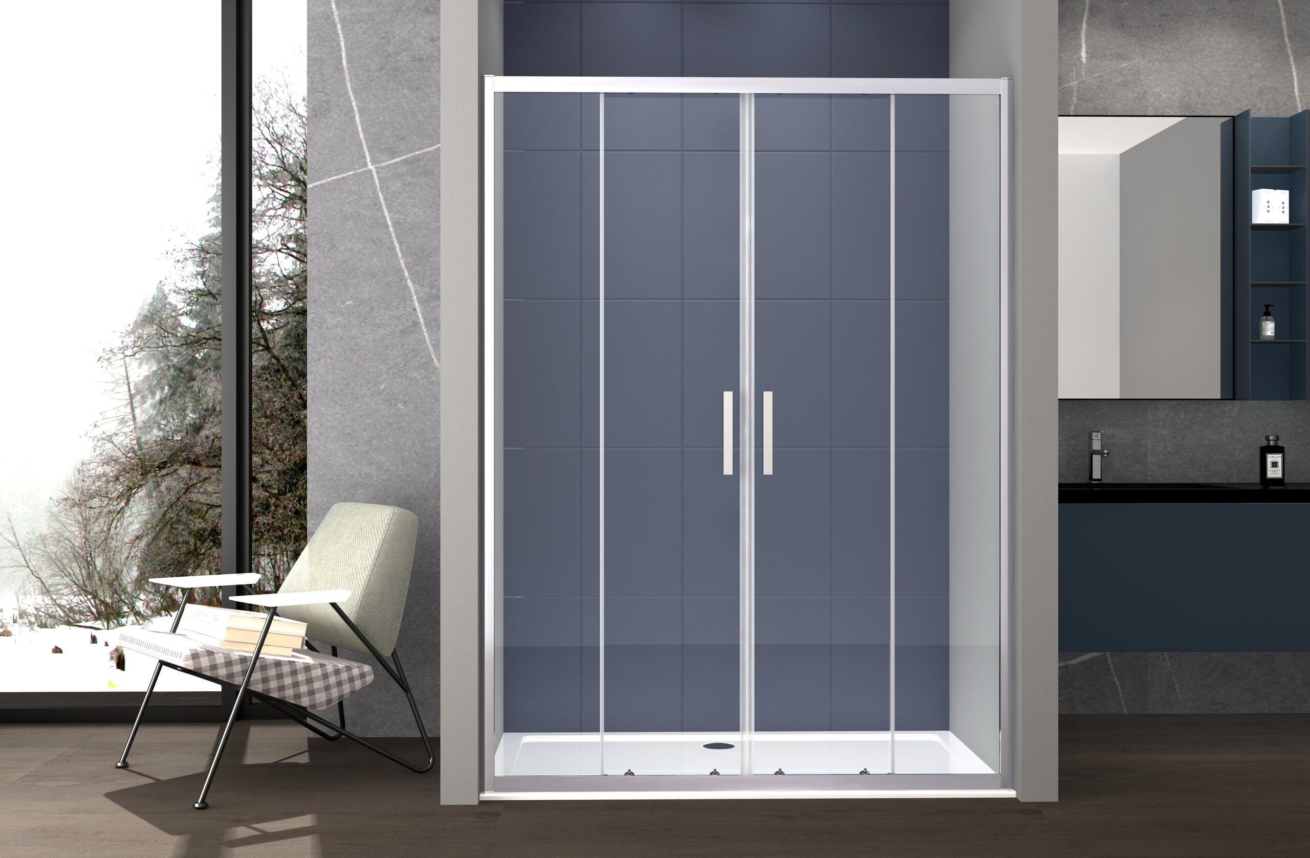 Box doccia a nicchia 160 cm porta scorrevole apertura centrale H195 cm LISA Cromato