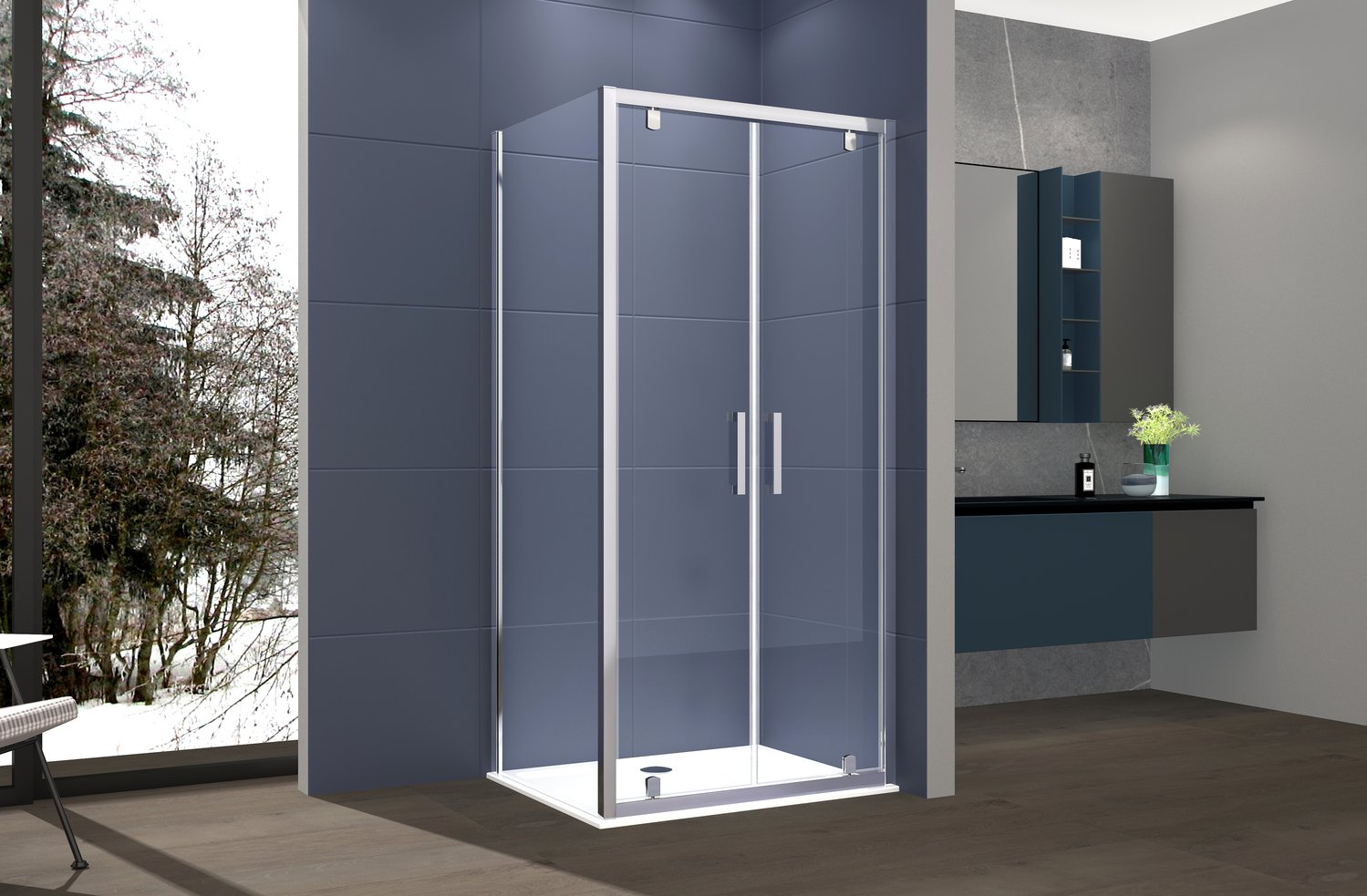 Box Doccia 2 lati 90x120 cm fisso + due battenti H195 cm IOLE Cromato