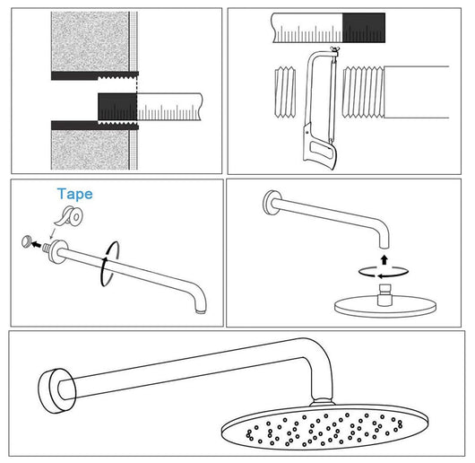 Braccio di sostegno per doccia in ottone cromato pesante da 35 cm
