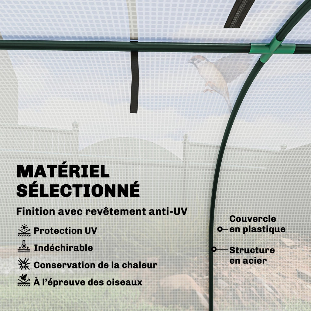 Serra da giardino 4 porte con zip ¨C zephmum ¨C 4x1x0,8 m bianco acciaio PE anti-UV