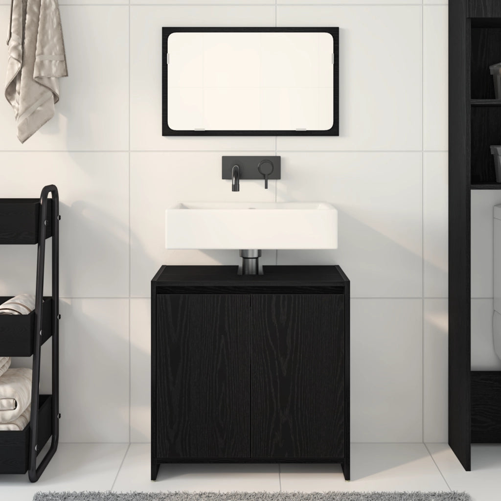 Mobile da Bagno  con Specchio in Rovere Nero 60x33x61 cm in Legno Ingegnerizzato