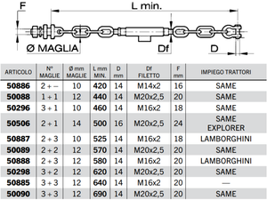 Catena imbrigliamento SAME 2+1, 3+1 maglie A~cedil;10-14mm L420-690mm M14x2-M20x2.5 - 50886