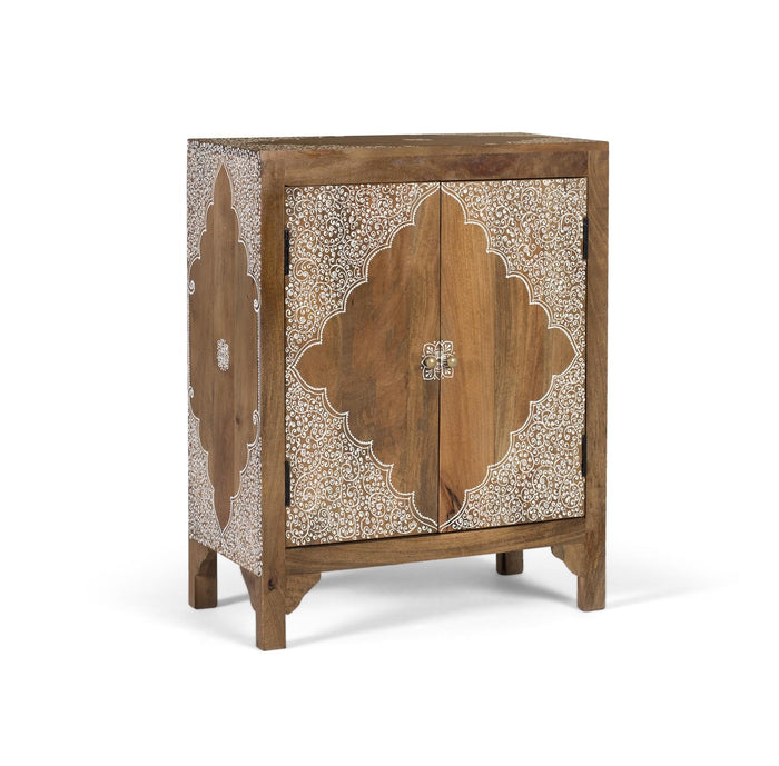 Credenza in legno di mango con due ante dipinte a mano