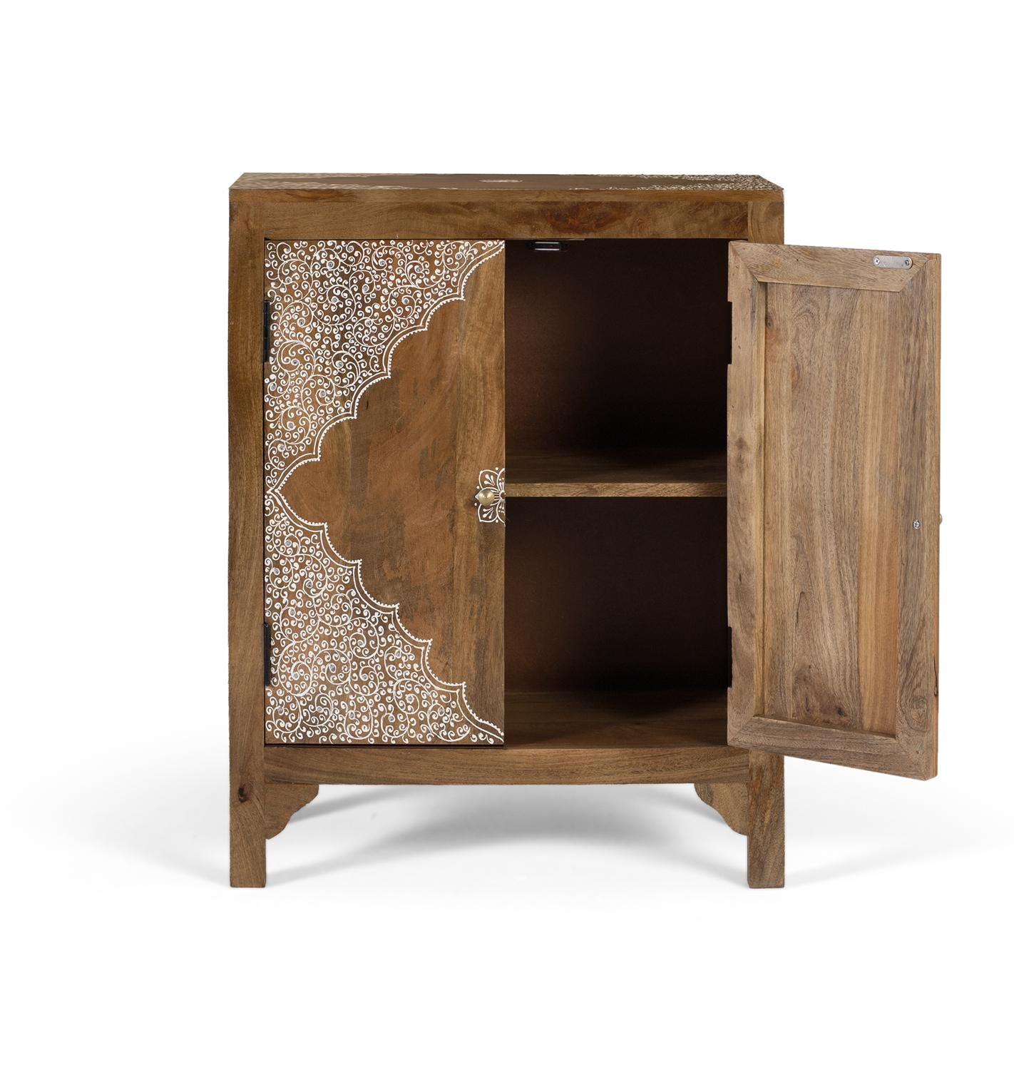 Credenza in legno di mango con due ante dipinte a mano