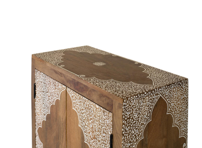 Credenza in legno di mango con due ante dipinte a mano