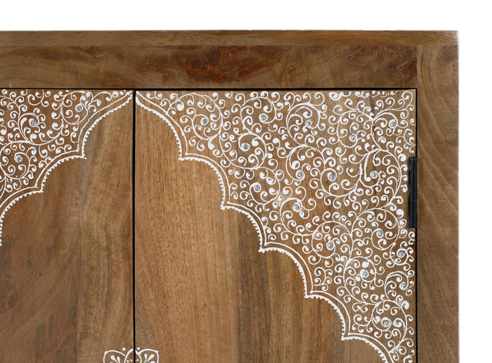 Credenza in legno di mango con due ante dipinte a mano
