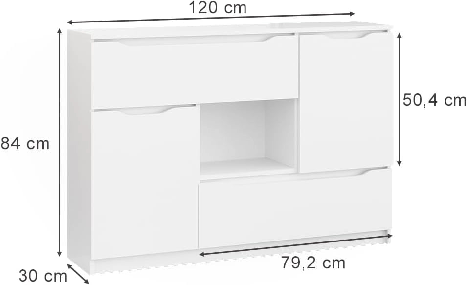 Cassettiera per camera da letto Ruben, Bianco, 120 x 84 cm, per riporre abiti e oggetti di uso quotidiano