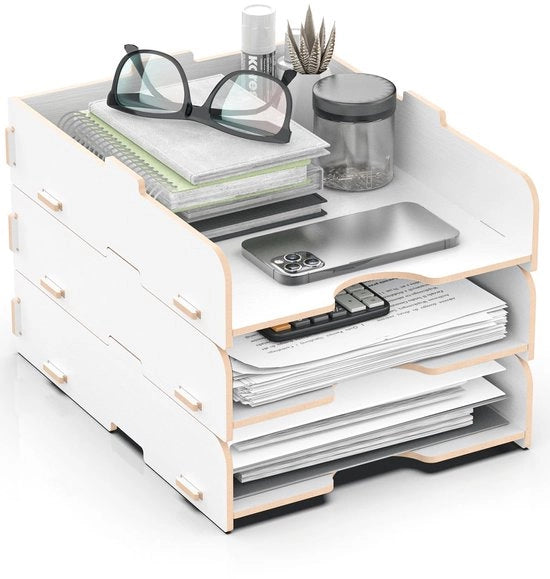 Biblioteca Opacchi per Ufficio, Cassetti per Documenti in Legno per Ufficio, Cassetto per Carte per Ufficio, Cassetto per Documenti in Legno, Dimensioni A4, Bianco