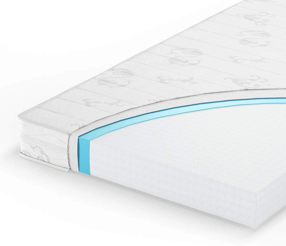 Materasso bambini, Bianco, 140 x 70 cm Livello di durezza H2, con rivestimento rimovibile e nucleo punto-elastico