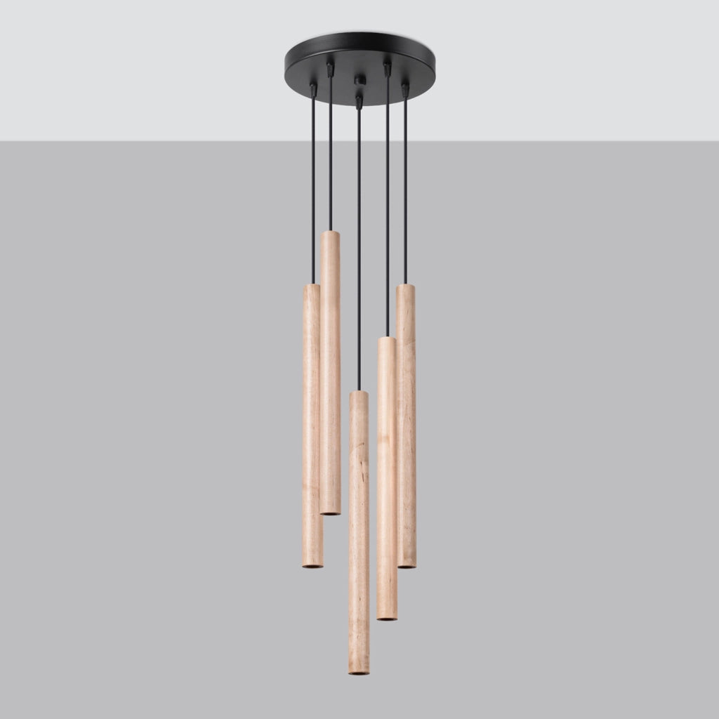 Lampadario rotondo VELINO 5 luci nero/legno G9 Pure Lume