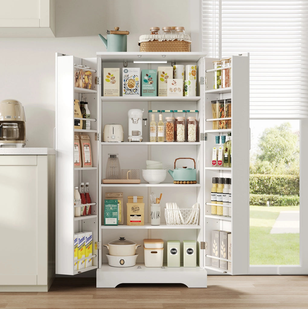 Mobile da cucina bianco 60×35×128 cm con luci LED sensore e ripiani regolabili