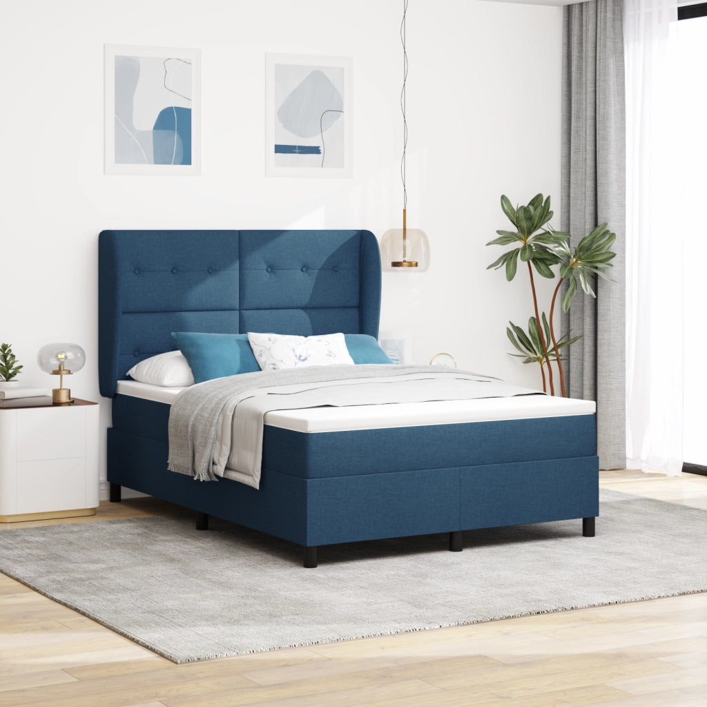 Letto Box Spring con Materasso Blu, 140x200 cm, Tessuto