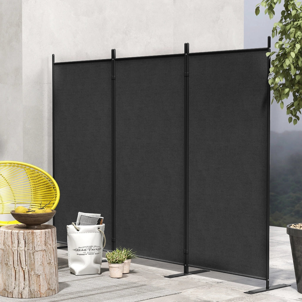 Paravento Esterno 3 Pannelli Pieghevole ¨C Zephmum ¨C Grigio Carbone Poliestere Metallo 252x44x176 cm