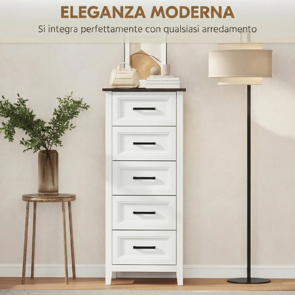 Cassettiera con 5 Cassetti. Mobile Alto per Camera da Letto e Soggiorno
