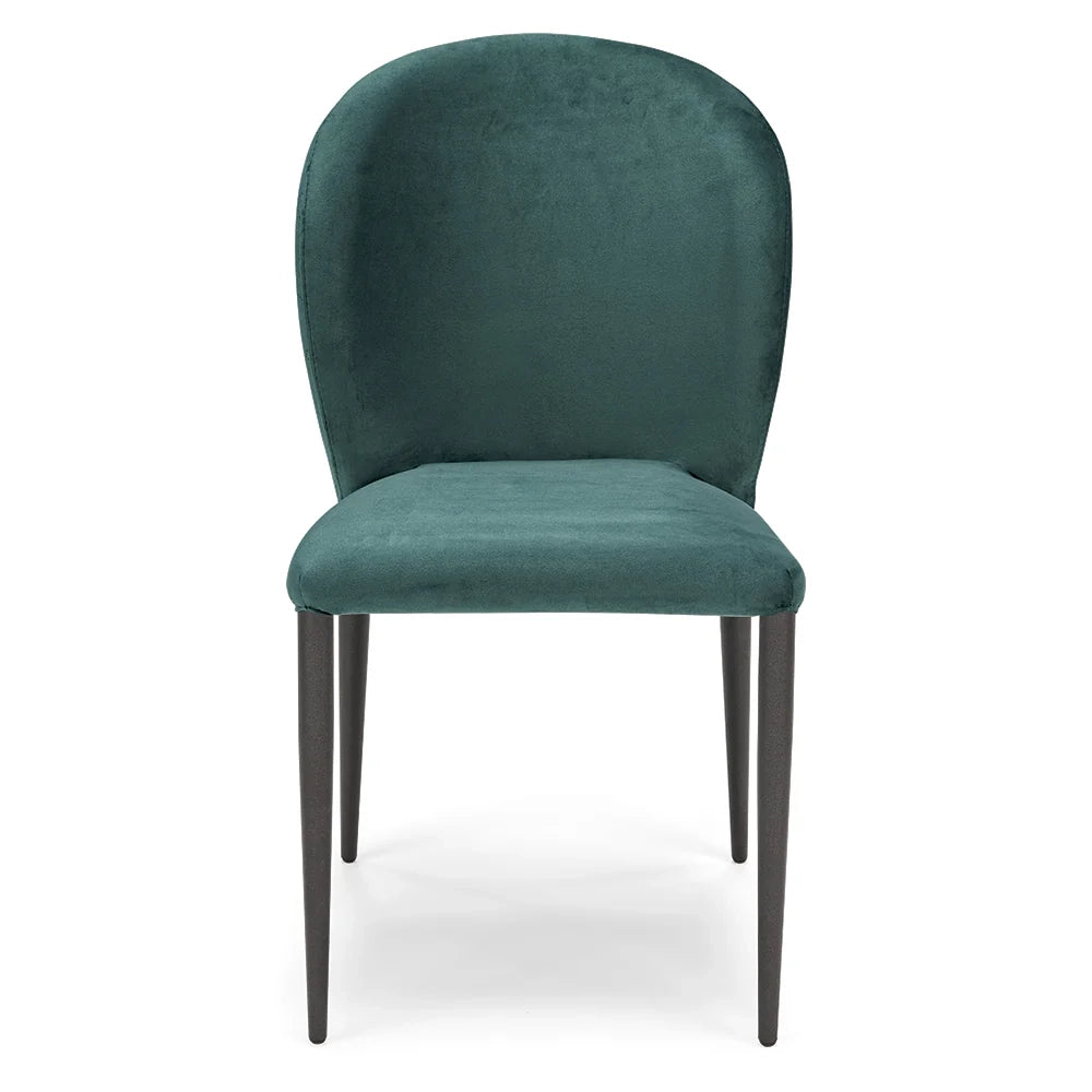 Sedia da pranzo imbottita in velluto GHIBLI LUX, 100% MADE IN ITALY, schienale a poltroncina, gambe robuste in metallo, design moderno, tessuto idrorepellente colore Verde Petrolio