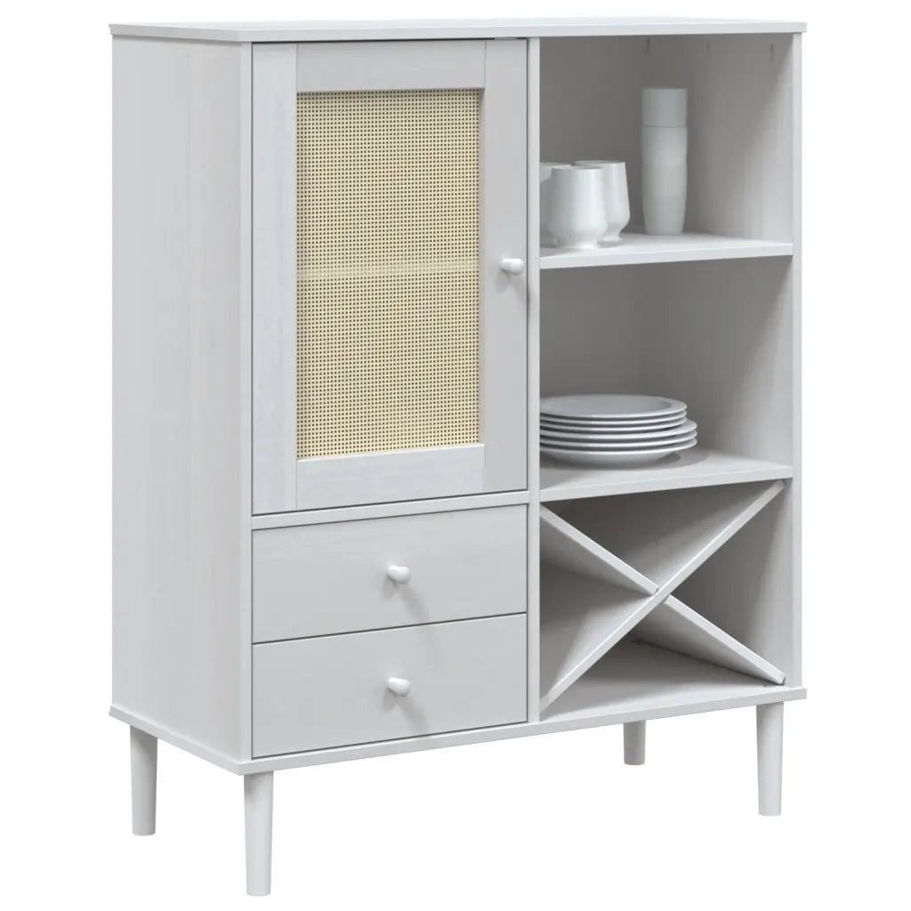 Credenza | Madia | Buffet da pranzo | Armadio da pranzo SENJA Aspetto Rattan Bianco 90x40x112cm Massello Pino