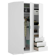 Guardaroba Astru, Mobile appendiabiti per camera da letto, Armadio a 3 ante battenti e 3 cassetti, 121x52h184 cm, Bianco
