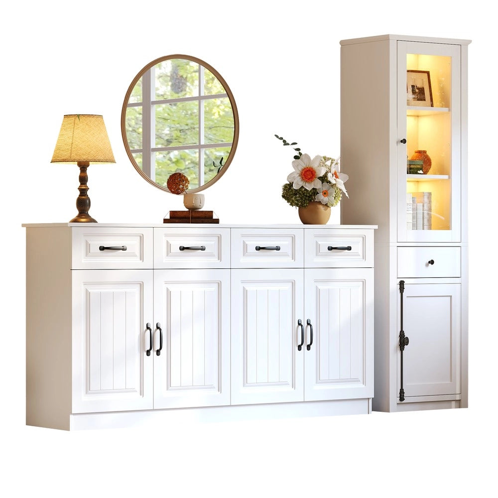 Mobile TV con Vetrina e Beistellschrank ¨C MINIMAL ¨C Bianco, MDF, Set 2pz