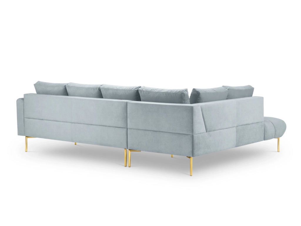 Cosmopolitan Design - Divano angolare sinistro "Hastings" 5 posti in velluto azzurro 