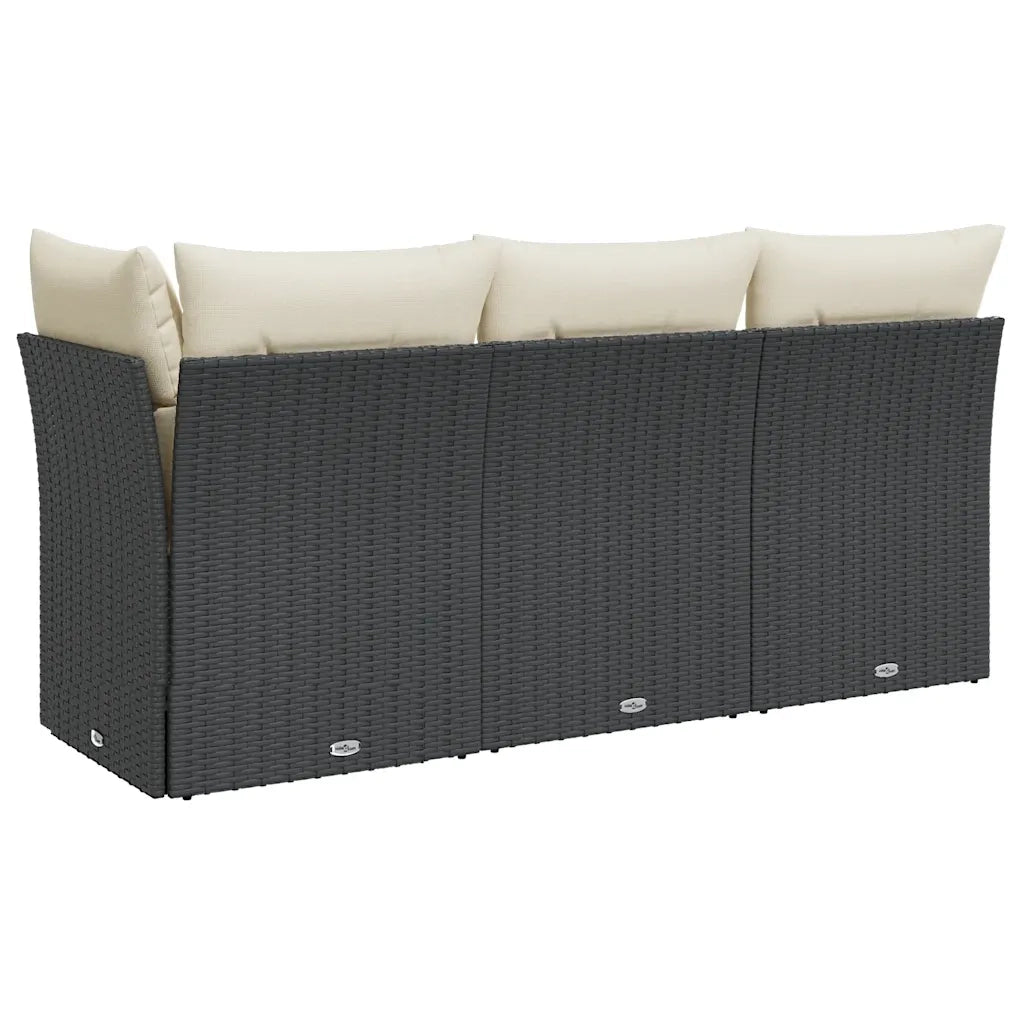 Divano da Giardino a 3 Posti con Cuscini-Sofa da Giardino-Divano da esterno Nero in Polyrattan 440026