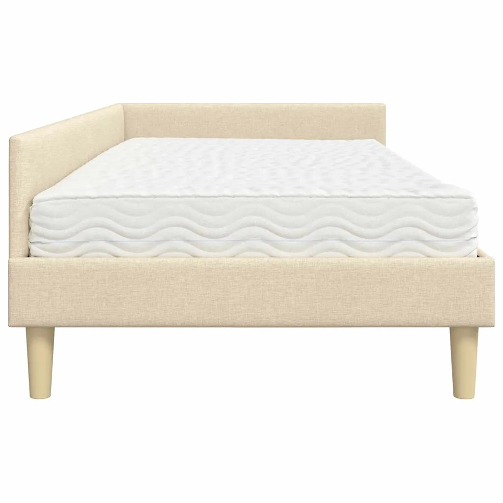Letto singolo | Letto per adulti | Struttura Letto Angolare con Materasso 2 pcs Crema Tessuto